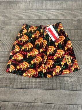Kids Black Pizza Print Elastic Waist Shorts